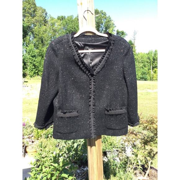 $229 Talbots wool tweed blazer 10P 10 petite NEW black metallic grace fit ribbon - Picture 1 of 11